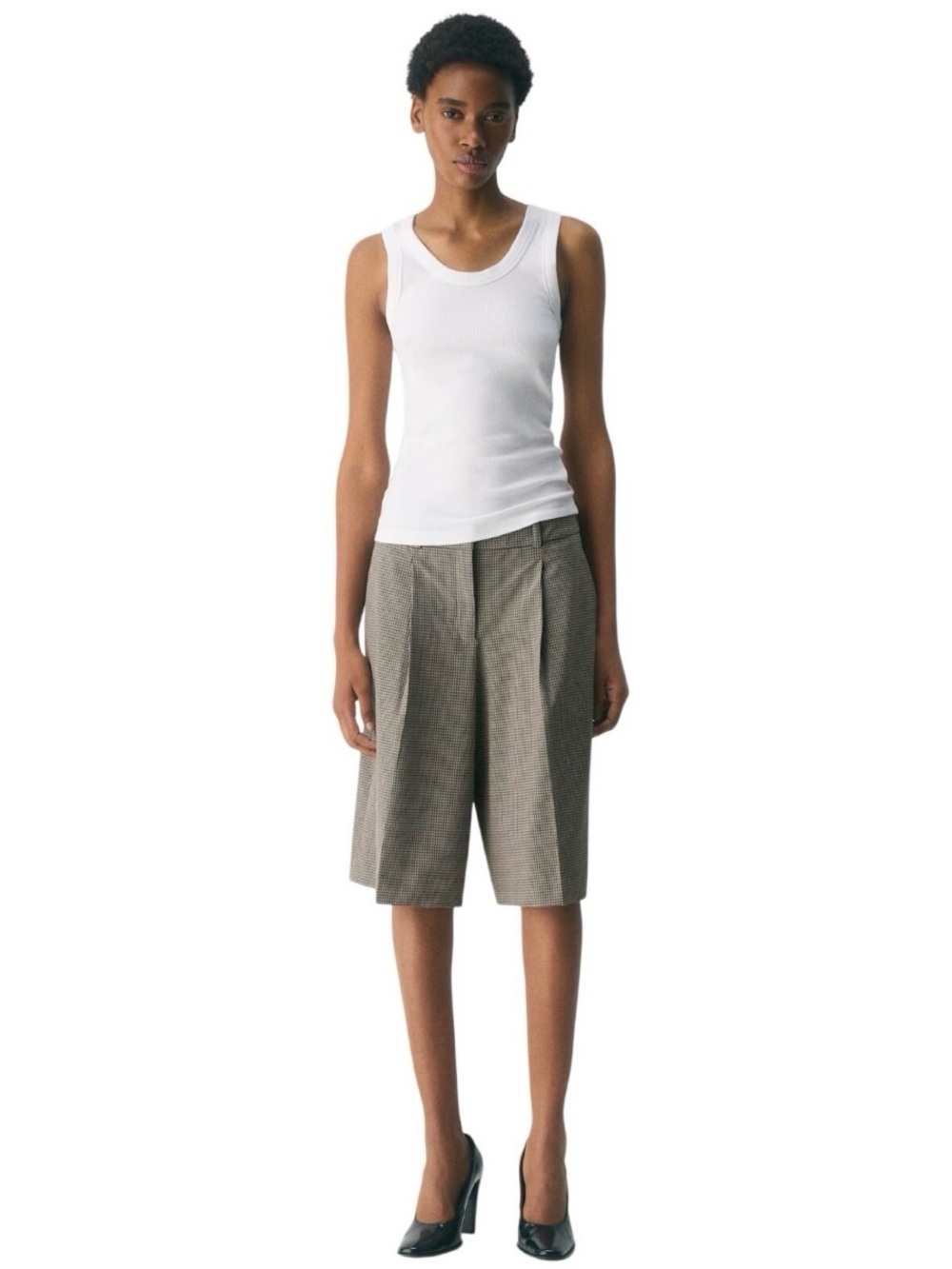 Aritzia Touchpoint Bermuda Trouser Shorts 00 Brown Taupe Check NWT